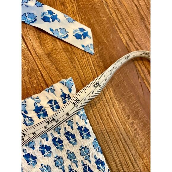 J. Crew NWT blue printed smocked waist tie strap tank - Picture 5 of 8